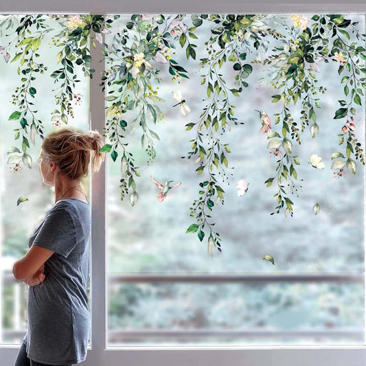Whaline Window Clings - Reusable Eucalyptus Flower Stickers for Spring & Summer Decor | 9 Sheets