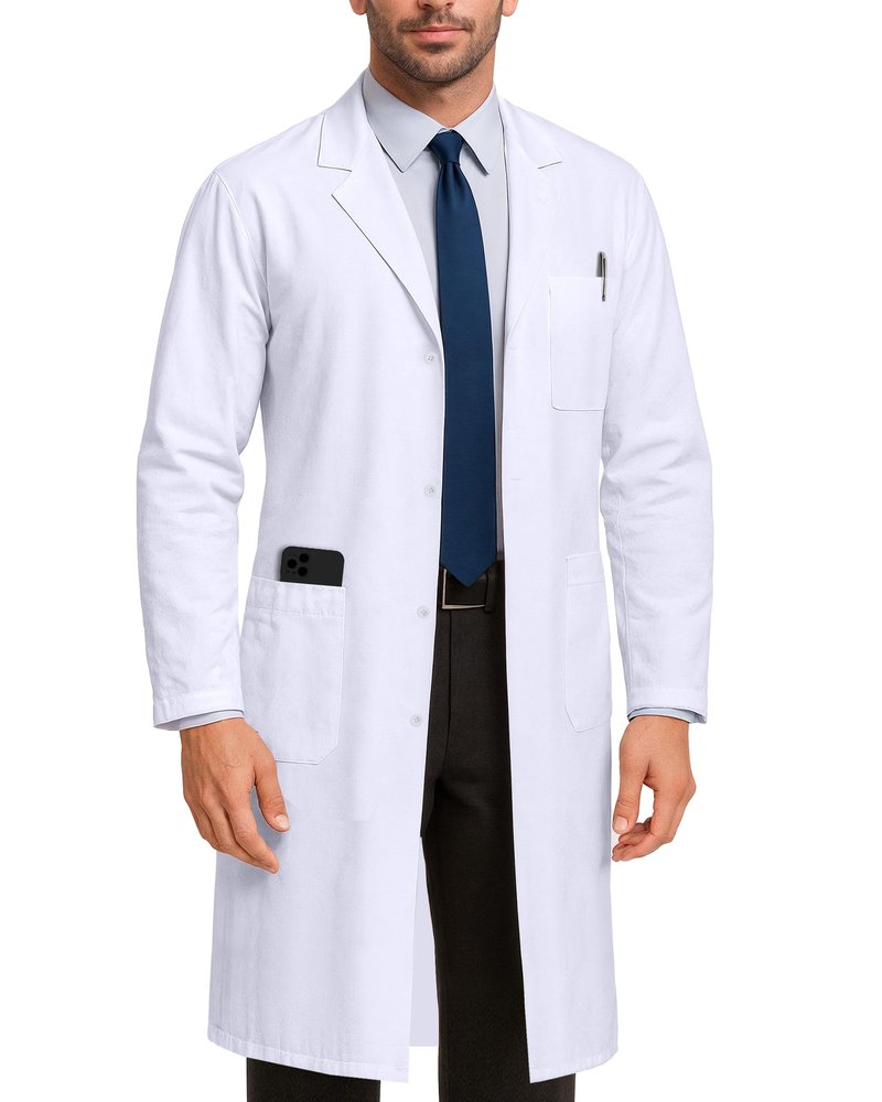 NY Threads Professional White Lab Coat for Men, Long Sleeve Medical Coat 1 Pack, Small, Navy