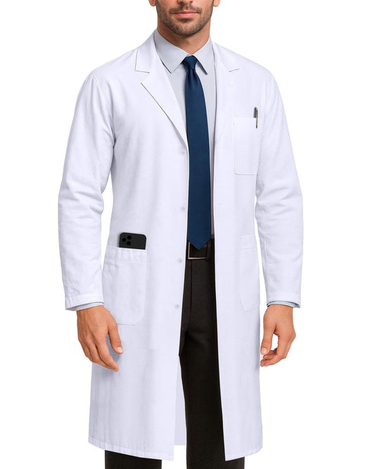 NY Threads Professional White Lab Coat for Men, Long Sleeve Medical Coat 1 Pack, Small, Navy