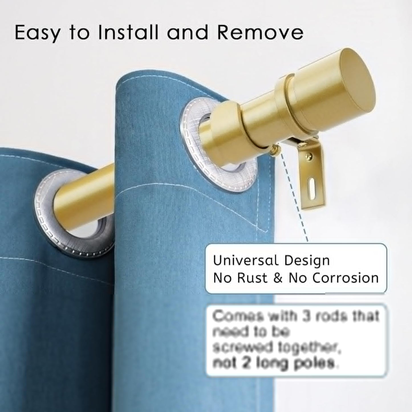 Byondeth Adjustable Curtain Rods - 16 to 60 Inches | 1-Inch Diameter with Flash Gold Aluminium Finials