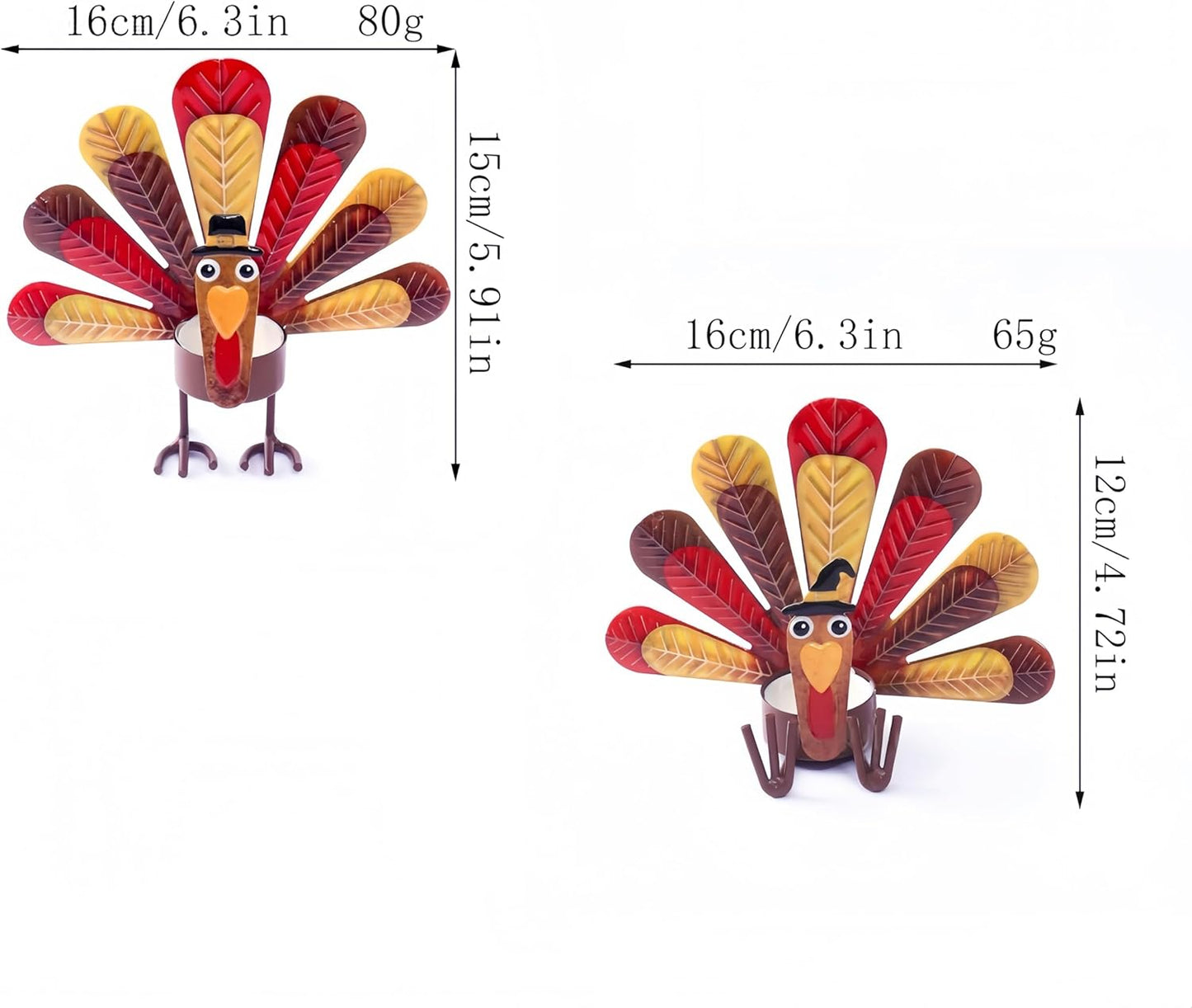 Skiennix 6-Pack Metal Turkey Tealight Candle Holders - Perfect for Thanksgiving Table Decor