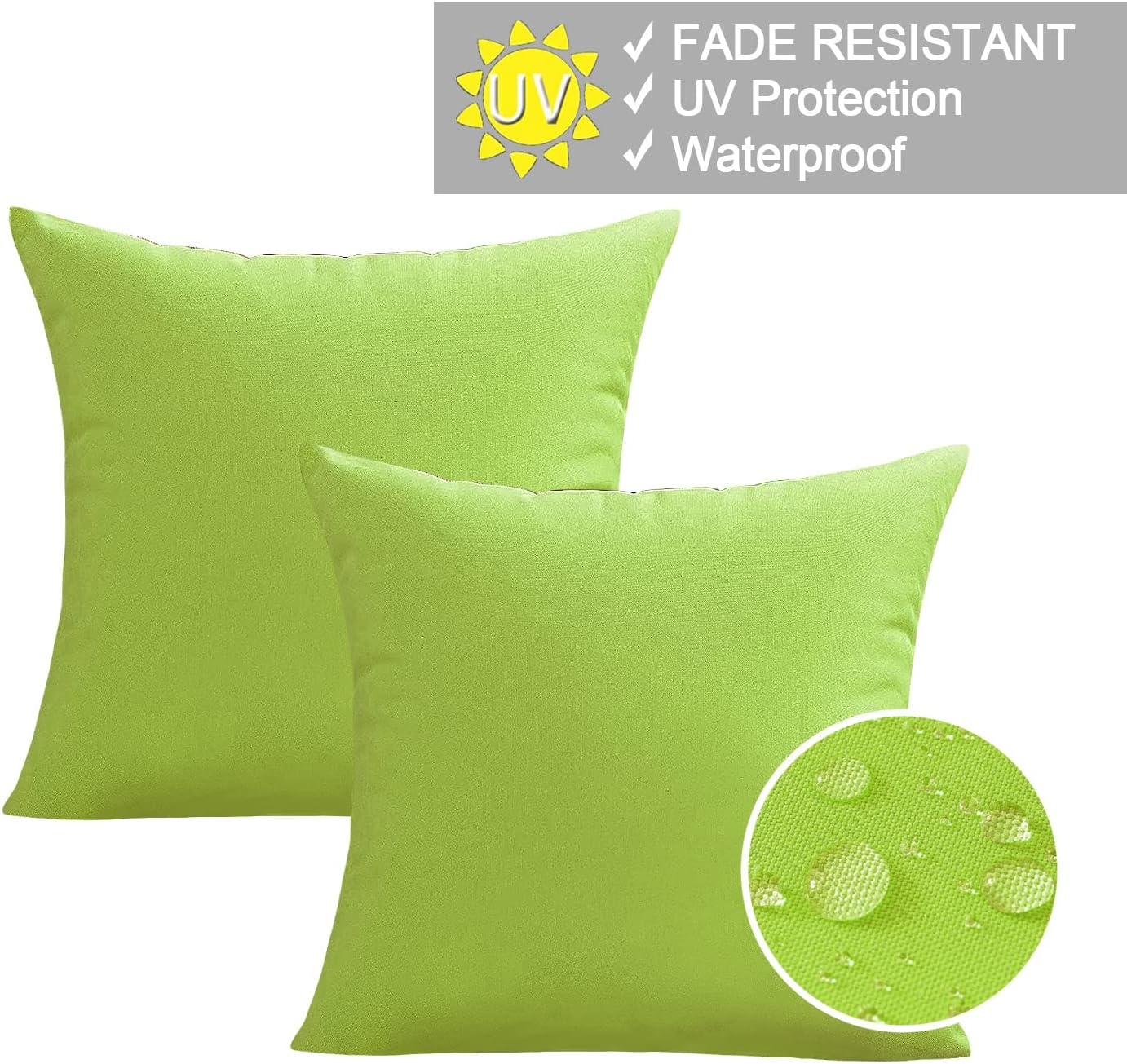 VAKADO Outdoor Waterproof Throw Pillow Covers - Set of 2 Decorative Green 18x18 Cushion Cases for Patio & Garden