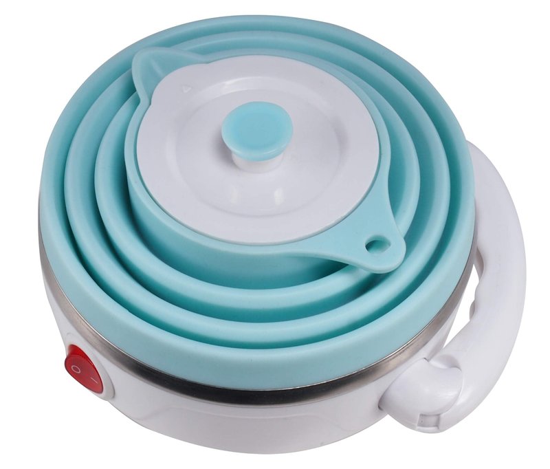 Travel Foldable Electric Kettle, Collapsible Electric Kettle Food Grade Silicone Small Pot Boiling water,Dual Voltage（600ml,110-220V US Plug） (Blue)