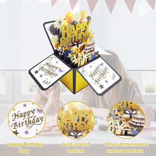 Intatikoo Pop Up 3D Birthday Card,Blank Greeting Card with Envelope, Birthday Gift for Him Dad Husband Son Women Kids Her