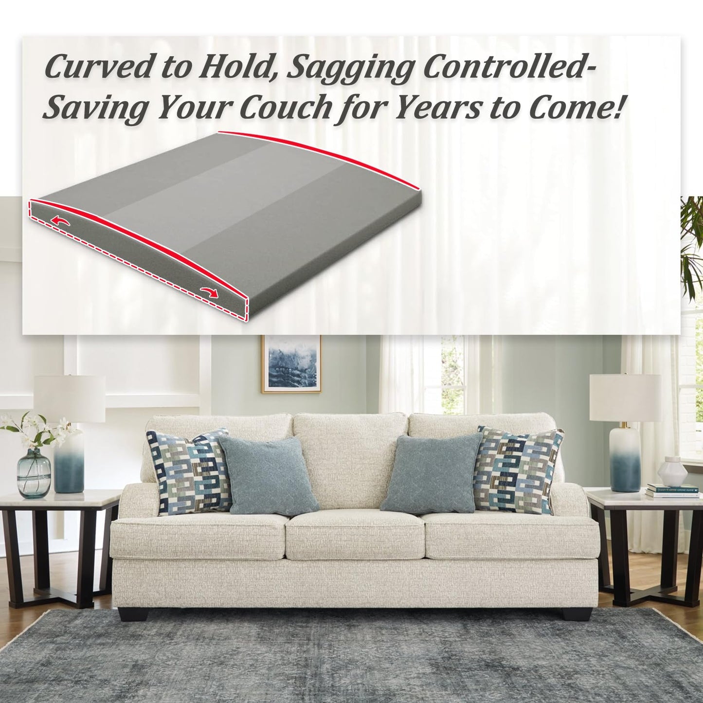 HAVARGO Couch Cushion Support High Density Foam 22X22X2.4 Inches Sofa Couch Supports for Sagging Cushions Light Grey 3Pc with Anti Slip Mesh Fabric