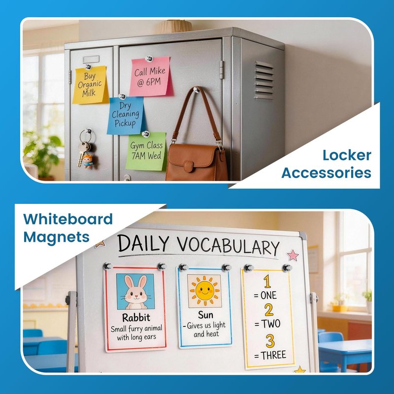 Fridge Magnets, Refrigerator Magnets, 20PCS Small Strong Magnets for Whiteboard, Magnetic Push Pins Perfect for Office Classroom Kitchen Accessories Sliver