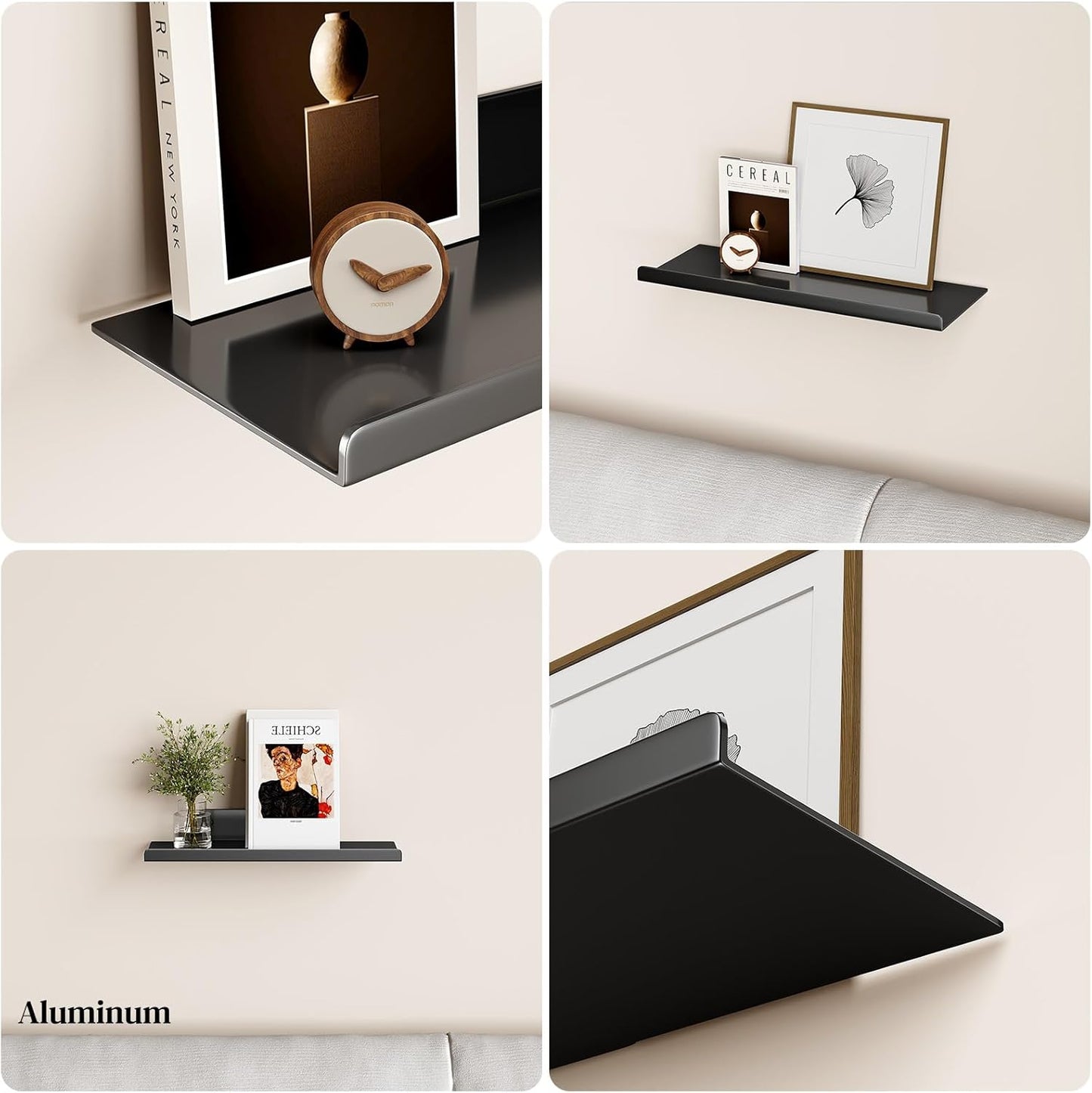 Skiennix Floating Wall Shelf - Modern Metal Shelf for Decor & Storage | 12-Inch Black Design