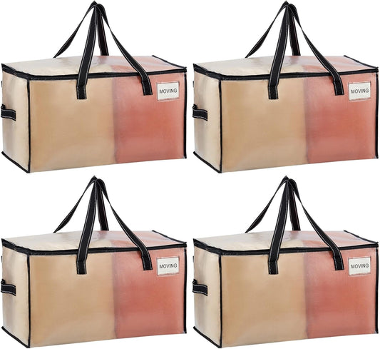 VENO Heavy Duty Moving Bags - Clear Storage Solution for Clothes & Comforters | 4 Pack
