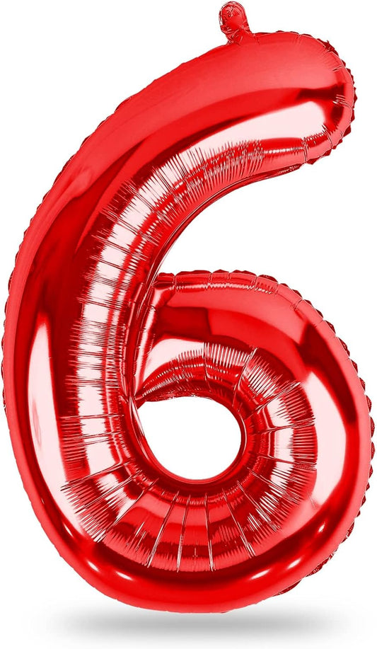 Self-Inflating 40-Inch Red Number 6 Balloons by [Brand Name] | Foil Mylar for Birthday Parties & Anniversaries