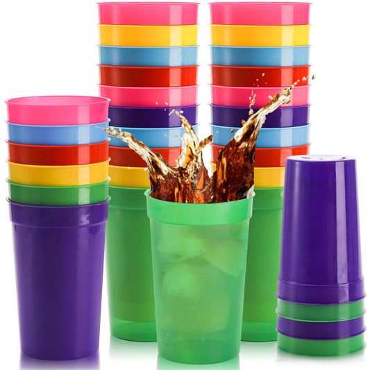Fasmov 30 Pack 16 oz. Plastic Cups Plastic Tumblers Blank Reusable Drink Tumblers for Parties, Events, Marketing, Weddings, Colorful
