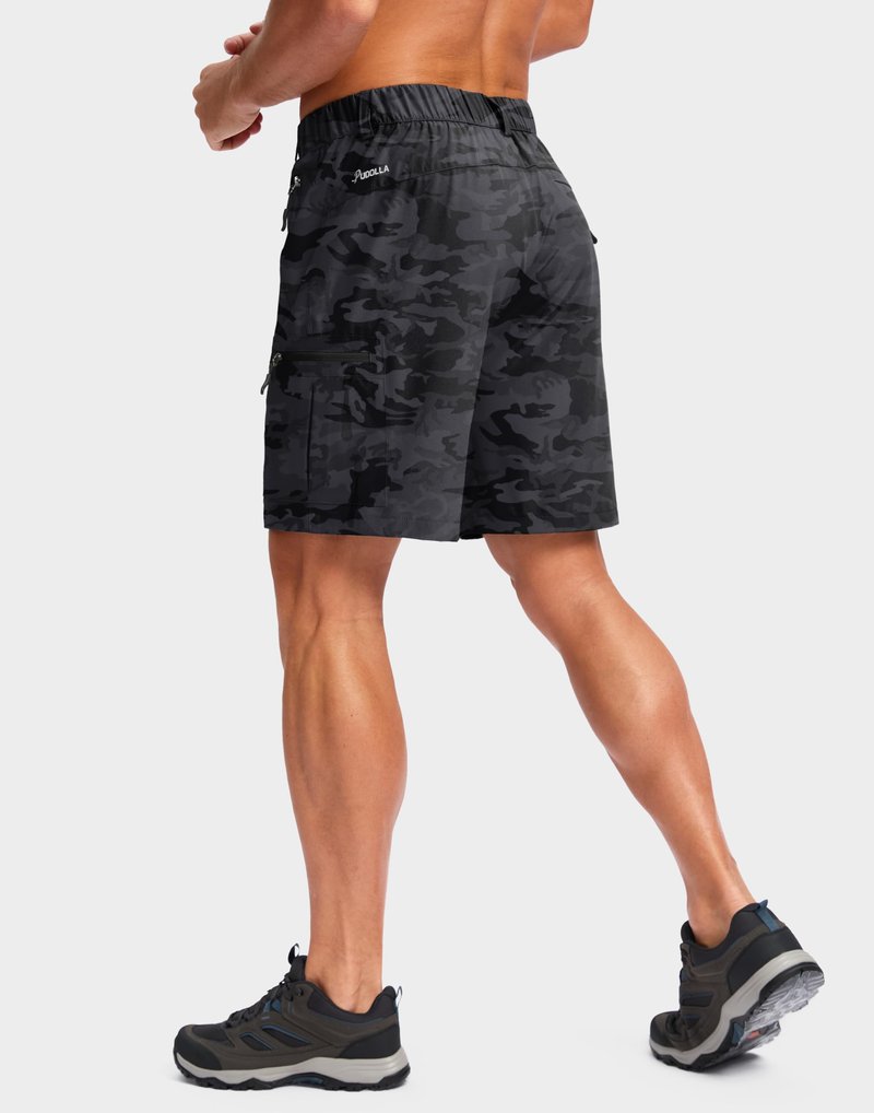 Pudolla Men's Hiking Cargo Shorts Lightweight 7" Travel Casual Shorts for Men Golf Work Outdoor with 5 Zipper Pockets(Black Camo XX-Large)