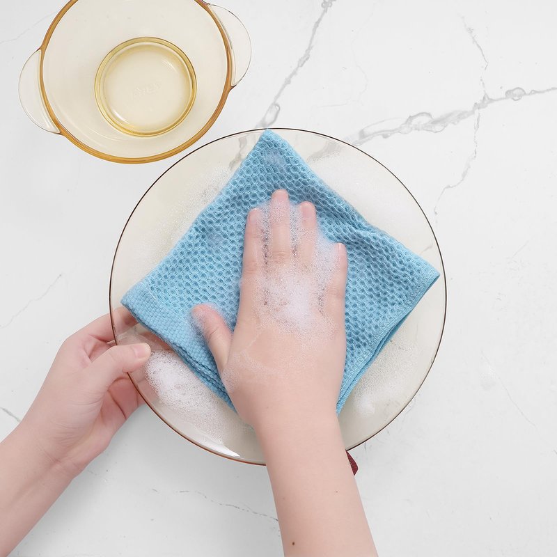 Homaxy 100% Cotton Waffle Weave Kitchen Dish Cloths, Ultra Soft Absorbent Quick Drying Dish Towels, 12 x 12 Inches, 6-Pack, Sky Blue