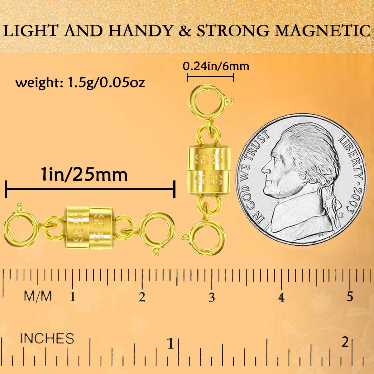 925 Silver Magnetic Necklace Clasps, Magnetic Necklace Clasps and Closures for Bracelet Necklace Extender (2pcs Silver)