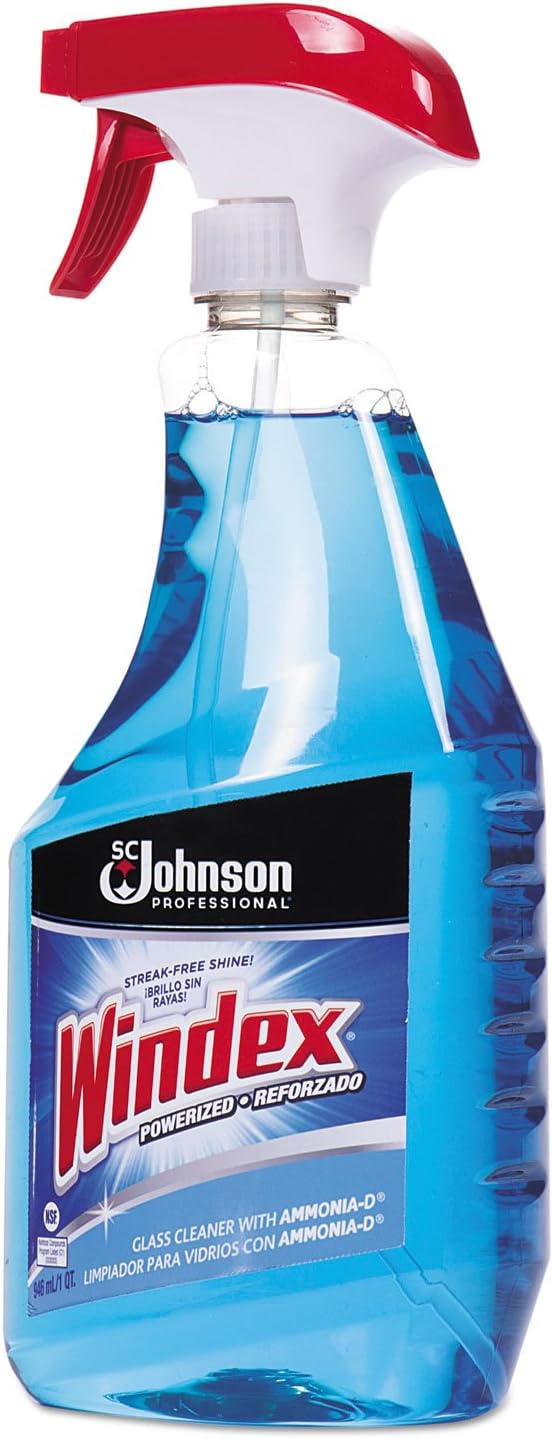 Windex Powerized Glass Cleaner - Ammonia-D Formula for Streak-Free Shine | 32 Oz Trigger Spray Bottle
