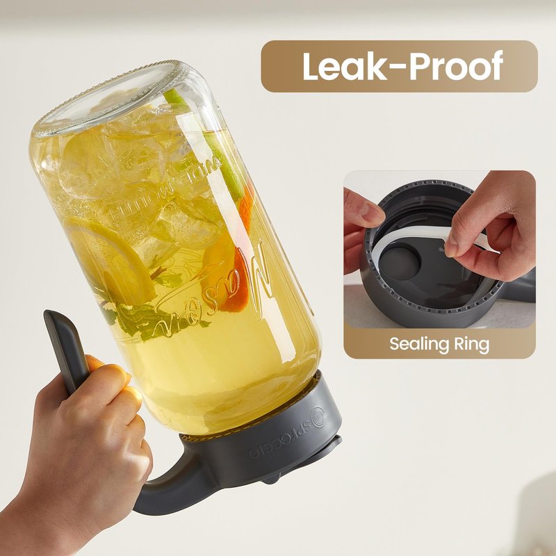 Spreccio 64 oz Mason Jar Pitcher with Lid - Wide Mouth, 2 Quart Glass Water Pitcher with Lid - Heavy Duty, Leak Proof - Sun & Iced Tea, Cold Brew Coffee, Lemonade, Breast Milk Storage