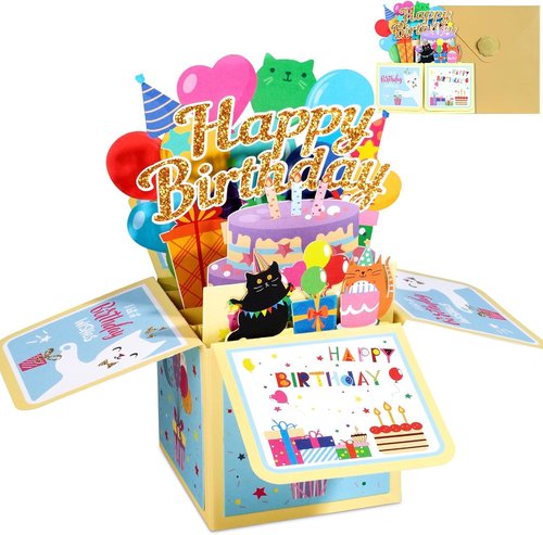 Funny Cat Pop Up Birthday Card by [Brand Name] - Unique 3D Greeting with Envelope | Perfect Gift for Cat Lovers