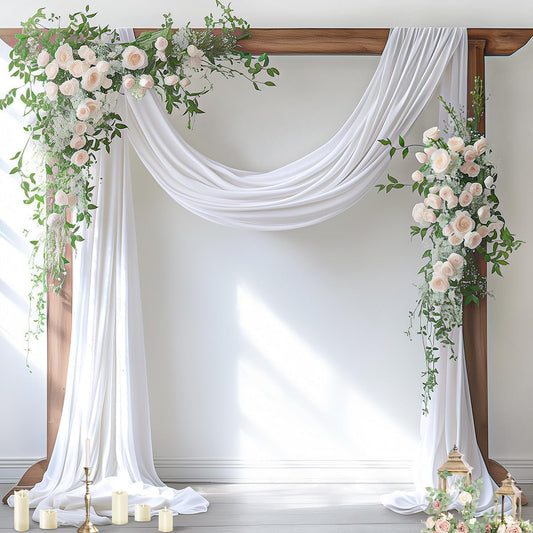 Socomi Wedding Arch Draping Fabric - 1 Panel 29" x 19Ft White Sheer Chiffon Curtain for Events