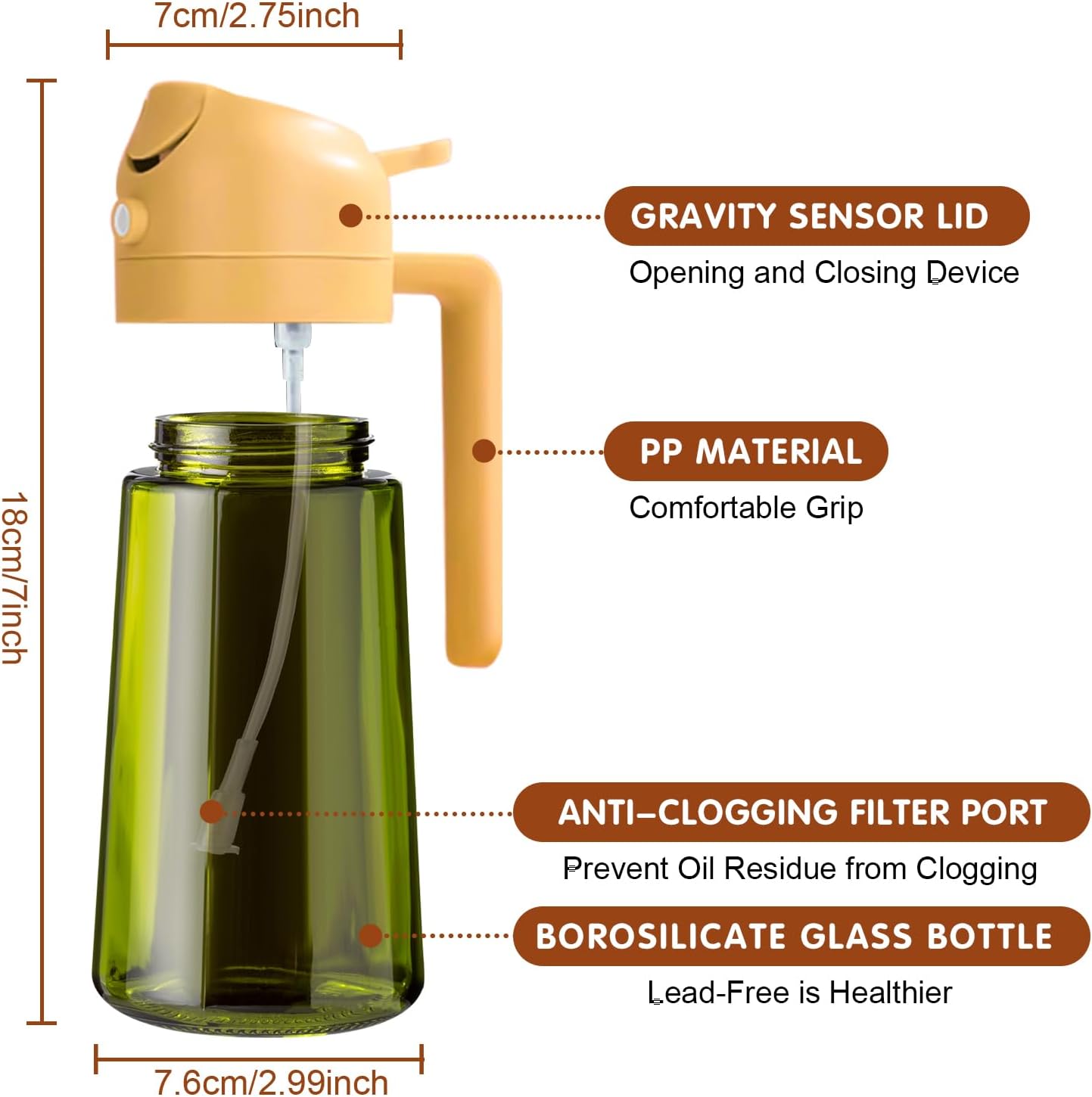 YARRAMATE Dark Green Glass Oil Sprayer - 16oz Light-Blocking 2-in-1 Olive Oil Dispenser for Cooking | Food-Grade Mister for Air Fryer & BBQ