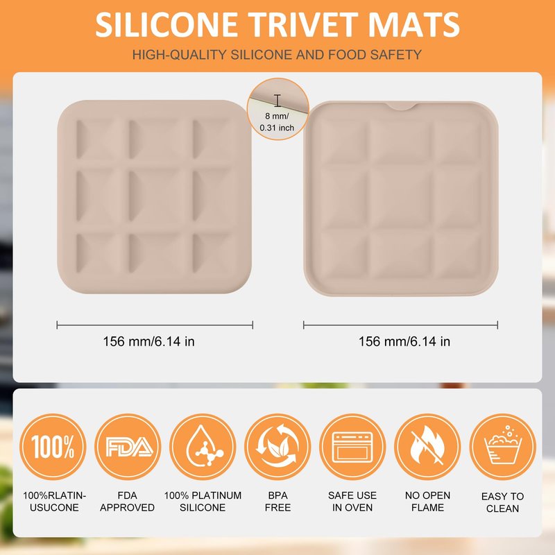 Silicone Trivets for Hot Pots and Pans, Pot Holders Hot Pads 6 Pack Silicone Mats for Kitchen Counter, Soft Durable Drying Mat, Jar Opener and Coasters (Brown)