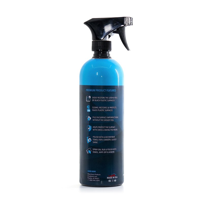 Bling Sauce Platinum: Trim Sauce, 3 in 1 Black Plastic Restorer. Cleans, Protects and Restores Faded or Damaged Black Plastic Trim on Cars, Trucks, SXS. Spray On-Wipe Off. 24oz