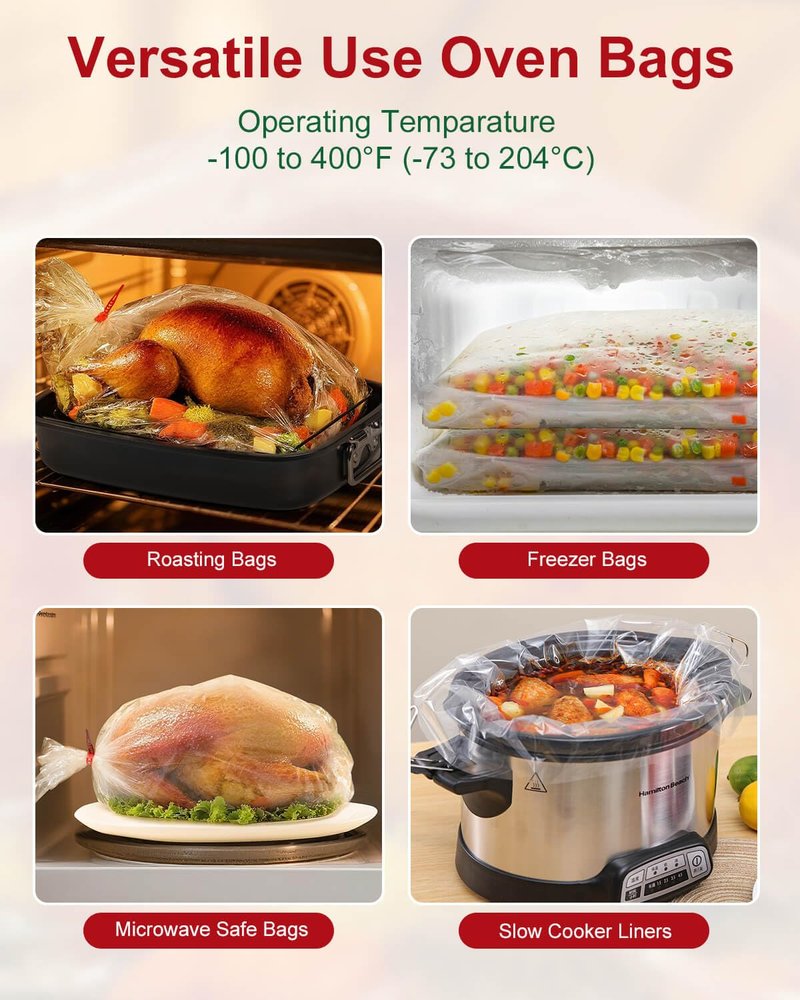 UTILIMATES Turkey Bags for Oven Hold 15 20 25 lb Turkey, 10 19"x24" BPA Free Nylon Oven Bags with 10 ties, For Versatile Roasting Cooking Baking Storage Use