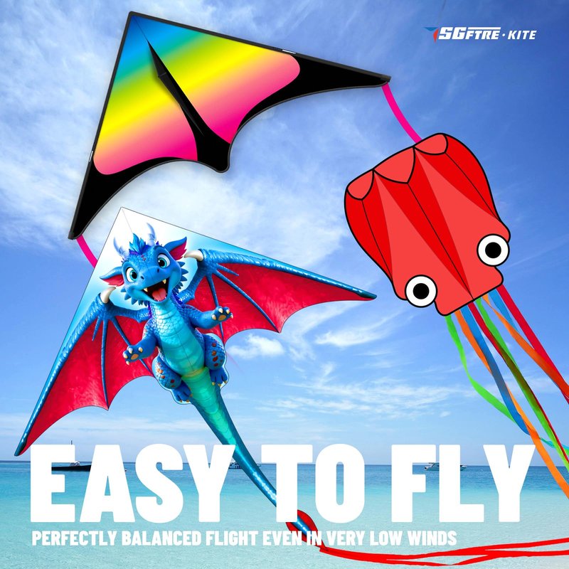 SGftre 3 Piece Set Butterfly Delta Octopus Kites for Kids and Adults，Easy to Fly for Outdoor Adults Children Line Kite for Kids Toy (Blue Dragon+ Delta+Octopus Red, 3)