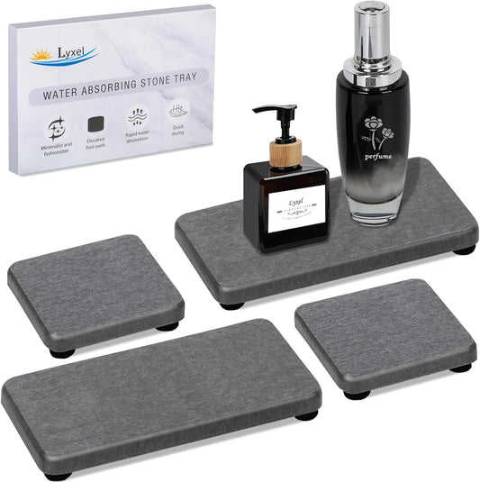 Skiennix Water Absorbing Stone Tray - Fast Drying Diatomite Coaster Set | 4PCS for Kitchen & Bathroom