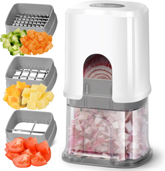 KEOUKE Vegetable Chopper - Multifunctional 3-Blade Food Dicer with Container & Storage Box | White