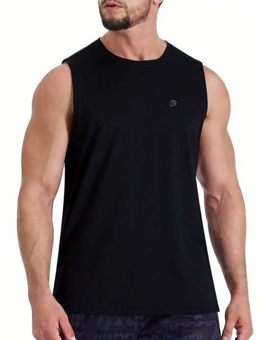 Men's Tank Tops Quick Dry Workout Muscle Gym Sleeveless Shirts UPF 50+ Sun Protection Running Beach Summer Swim Shirts Solid Black