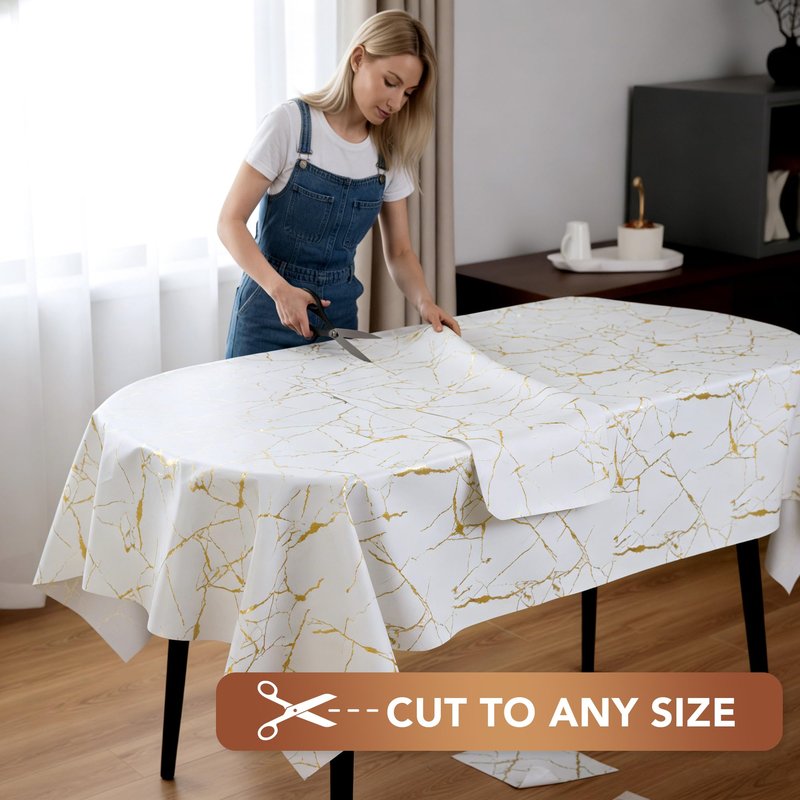 sancua 100% Waterproof Vinyl Tablecloth 54x78 Inch, Rectangle PVC Table Cloth for Picnic, Oil-Resistant Spill-Proof Wipeable Table Cover for Dining, Kitchen, Parties, Indoor and Outdoor, White Marble