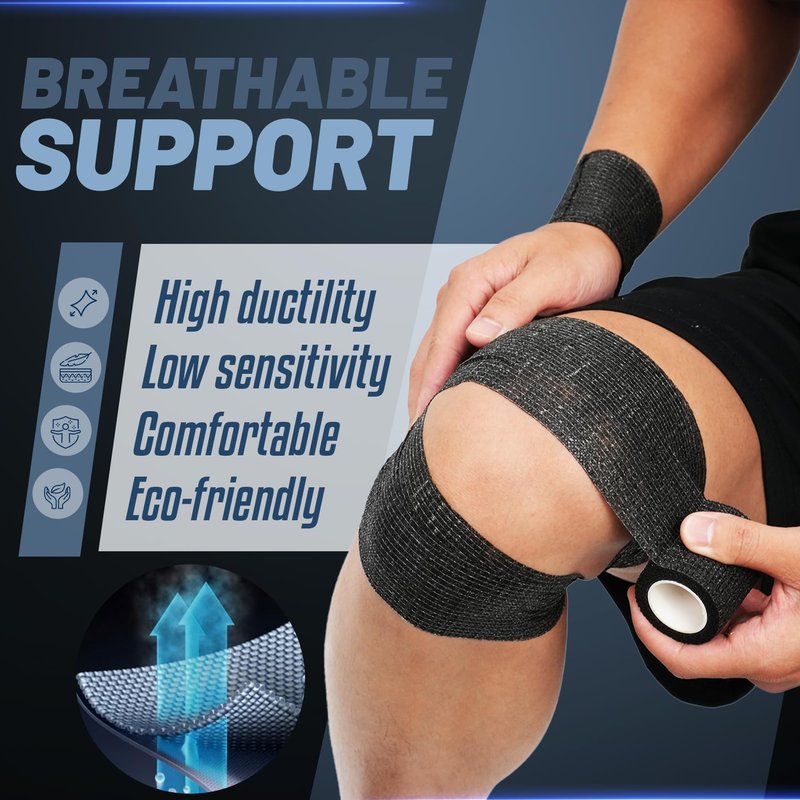 Outchoo 24 Pack Self Adhesive Bandage Wrap - 2" X 5 Yards Cohesive Bandage Wrap for Ankle, Knee, Wrist Support – Lightweight, Breathable, Stretchy, No Stick to Hair (Black)