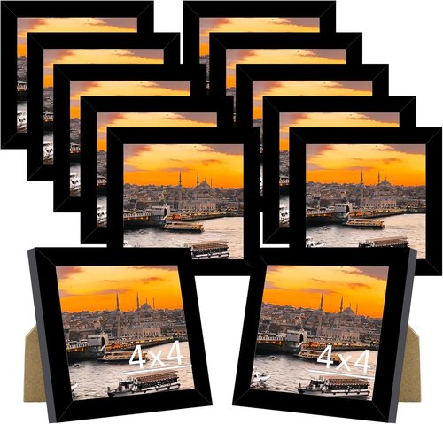 JCJMY 12-Pack 4x4 Picture Frames - Lightweight Collage Wall Decor for Tabletop & Wall, Black