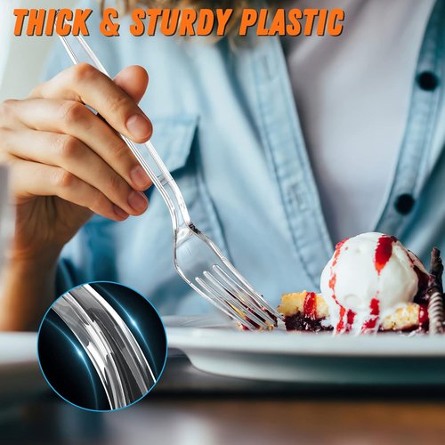 Dipoo Heavy-Duty 7.1" Clear Plastic Forks - BPA-Free, Heat Resistant, Premium Disposable Cutlery (84 Count)