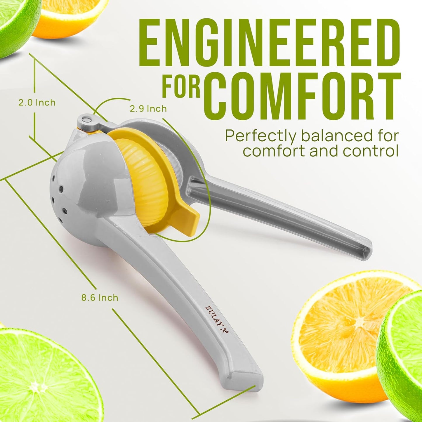 Zulay Kitchen 2-in-1 Lemon Squeezer - Sturdy Hand Juicer for Maximum Juice Extraction - Gray/Yellow