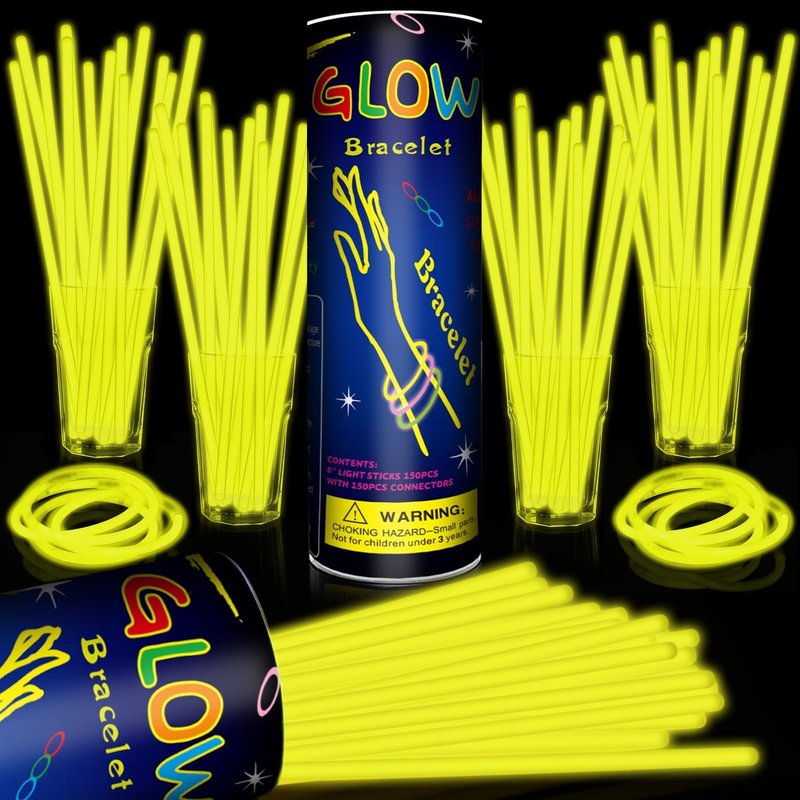 Taikula 200 Pack 8'' Glow Sticks Bulk Party Favors Yellow Light Up Sticks with Connectors Neon Glow in the Dark Party Supplies Bracelets for Holiday Birthday Party Decoration(Yellow)