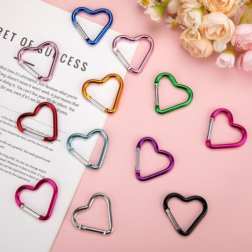 30pcs Heart Carabiner Clip, Alloy Heart Shape Hanging Keychain Clip, Load Aluminum Alloy Keychain Clip for Backpack Hiking Camping Gear