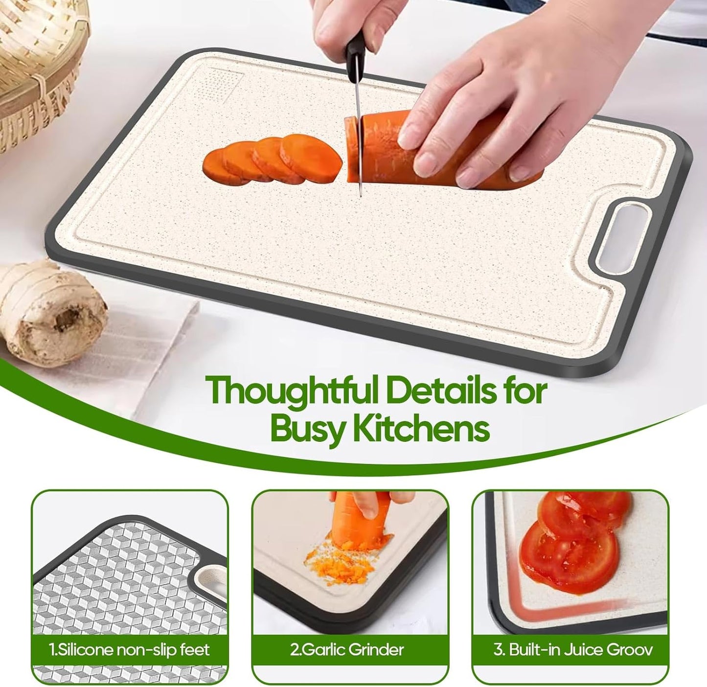 Titanium Cutting Board - Double-Sided Medical-Grade Design | Large Chopping Board with Juice Groove for Meat, Vegetables & Fruits