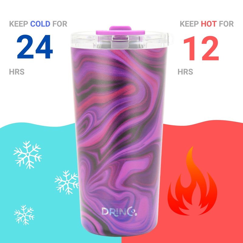 Drinco - 20 oz Stainless Steel Tumbler | Double Walled Vacuum Insulated Mug With Lid, 2 Straws, For Hot & Cold Drinks (20oz Purple Swirl)