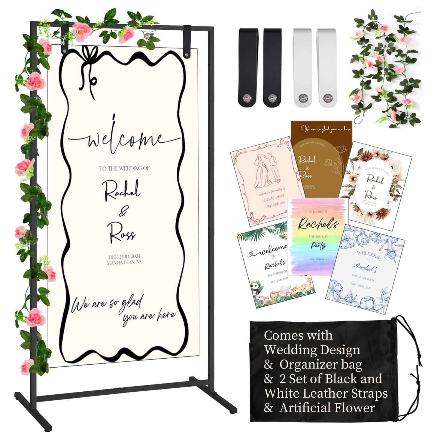 Gawicpy Wedding Sign Stand -3 Colors, Adjustable Gold Sign Stand | Fabric Display, Wedding Welcome Sign Stand, Indoor/Outdoor Display Stand (Black)