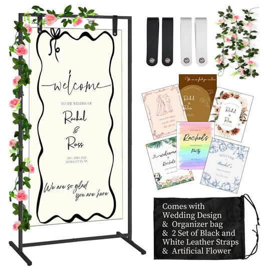 Gawicpy Wedding Sign Stand -3 Colors, Adjustable Gold Sign Stand | Fabric Display, Wedding Welcome Sign Stand, Indoor/Outdoor Display Stand (Black)