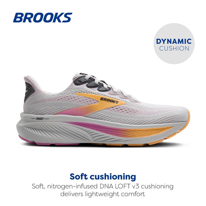 Brooks Women’s Ghost 17 Neutral Running Shoe - Oyster/Apricot/Pink - 9 X-Wide