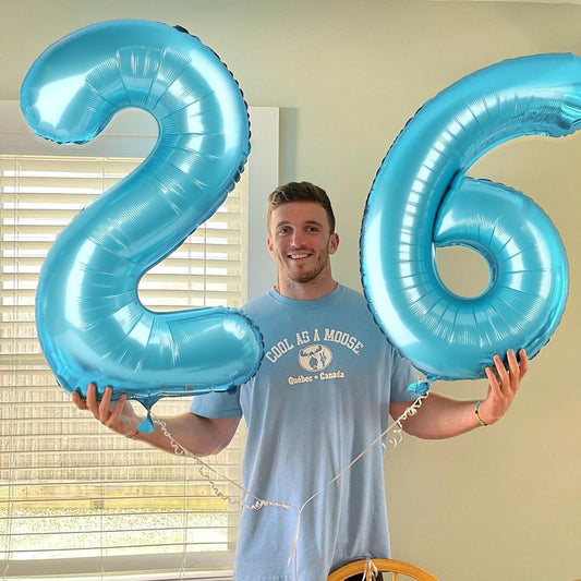Pearlescent Blue Number 26 Balloon 40 inch, 26 Number Balloons, 26th Birthday Decorations, 26 Year Old Women Men Pearlescent Blue Party Supplies