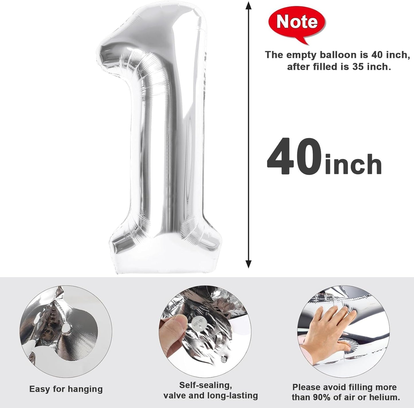 Skiennix 40-Inch Silver Balloon Number - Large Foil Decoration for Sweet 16 & Wedding Events