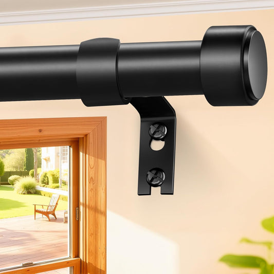 Skiennix Heavy Duty Adjustable Curtain Rod - 72-144 Inch, Modern Black Design, Easy Installation