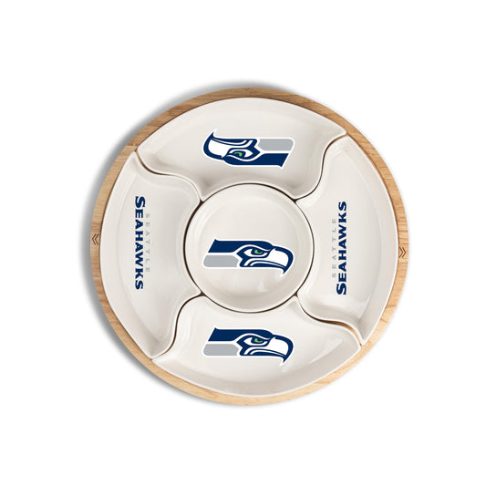 The Memory Company Officially Licensed 16" 5-Section Serving Tray w/Wood, Seattle Seahawks