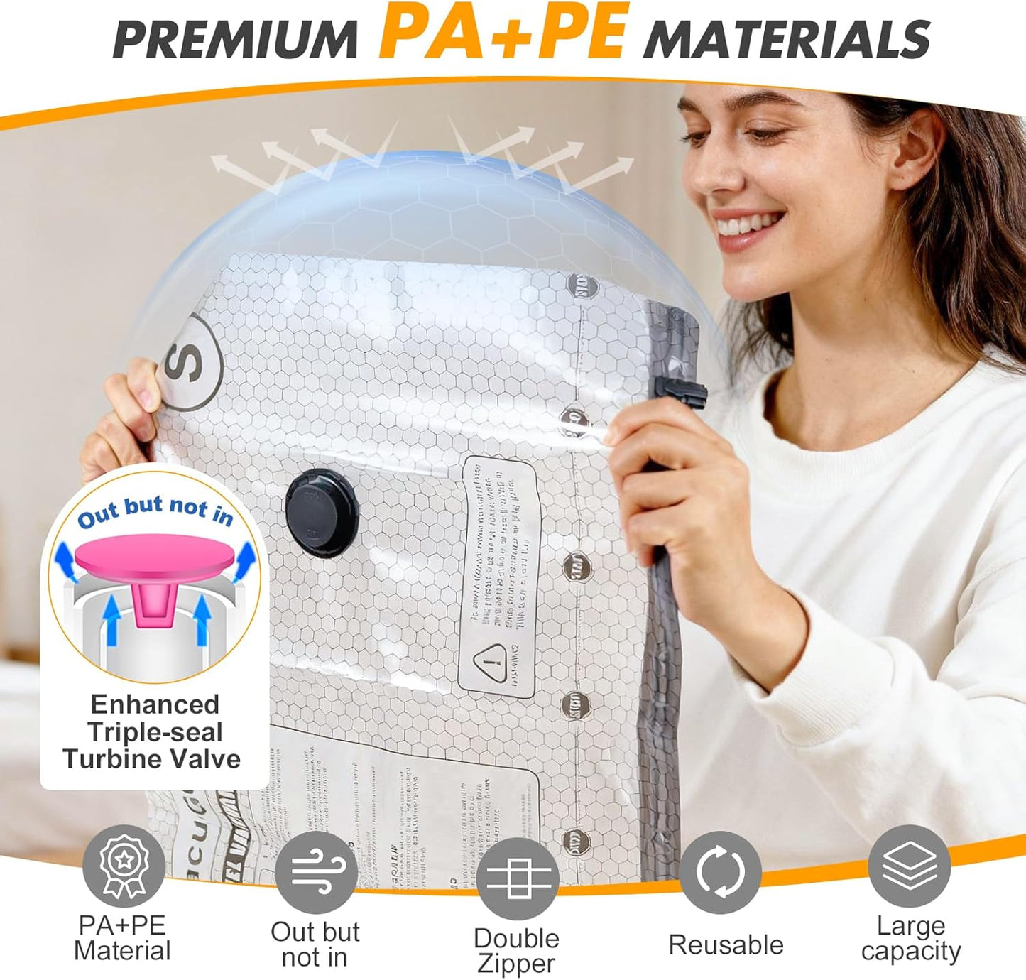 Travel Vacuum Storage Bags by [Brand Name] - 80% Space Saver Compression Bags with Portable Electric Pump | Pack of 12