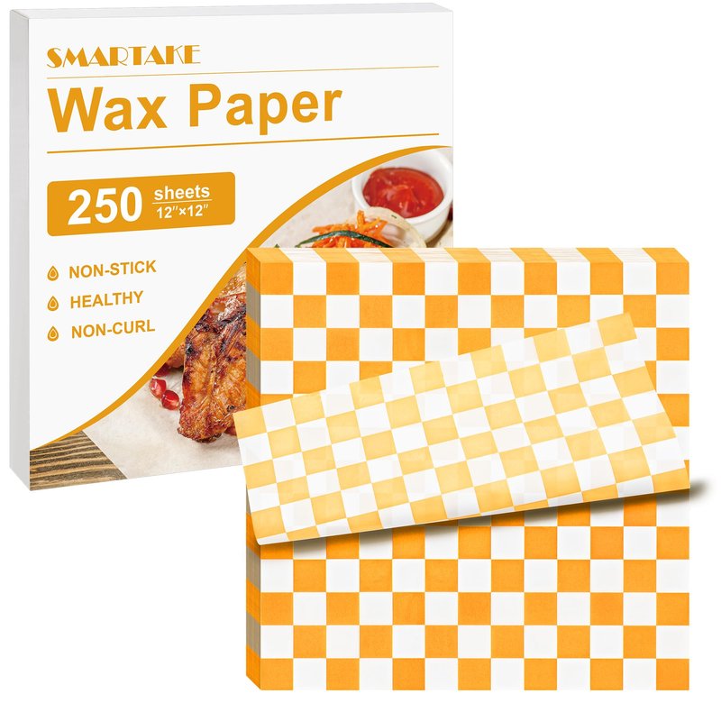 SMARTAKE 12 x 12 Inches Wax Paper for Food, 250 Pcs Non-Stick Hamburger Patty Paper, Square Sandwich Separators Wrapping Paper, for Lunch, Restaurants, Barbecues, Picnics, Parties, Yellow Plaid