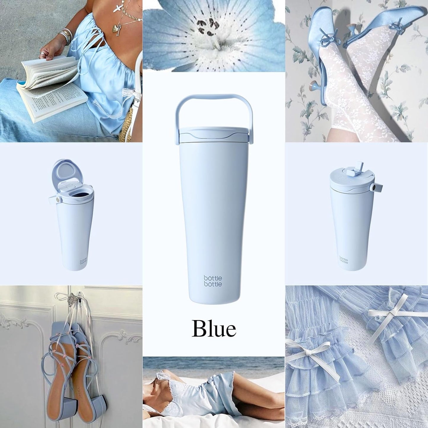 BOTTLE BOTTLE Insulated Tumbler - 30oz Stainless Steel Water Bottle with Handle & Straw Lid | BPA-Free, Leak-Proof, Perfect for Hot & Cold Drinks (Blue)