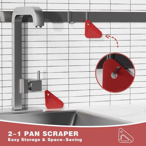 Food Scraper, 2-in-1 Pot and Pan Dish Scraper, Nylon and Silicone, Kitchen Scraper Tools for Cast Iron Skillets, Cookware, Dishes, Pans and Pots, Heat Resistant, Set of 3 - Red