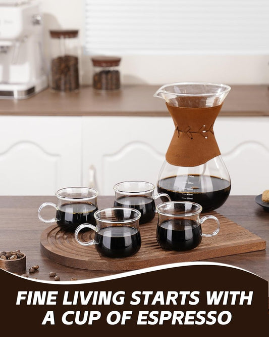 BOILMERIT Espresso Cups Set of 4, 5 Ounces Espresso Shot Glass, Clear Double Esperesso Glasses with Handle, Small Tazas De Cafe Espresso Machine Accessories